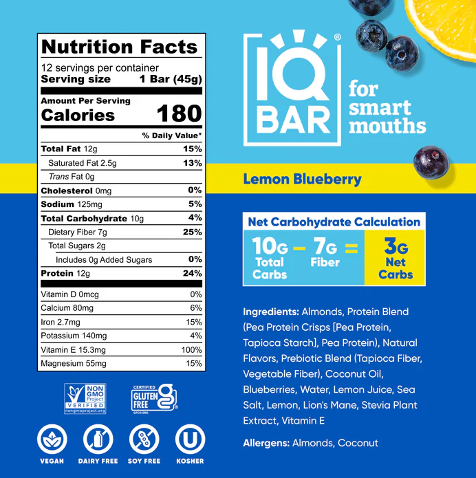 Lemon Blueberry | 12 Plant Protein Bars | IQBAR