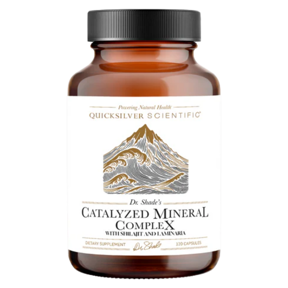 Bottle of Quicksilver Scientific Catalyzed Mineral Complex on a white background
