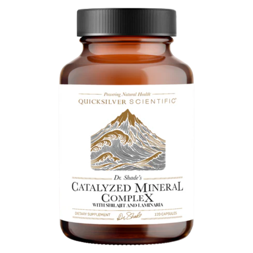 Bottle of Quicksilver Scientific Catalyzed Mineral Complex on a white background