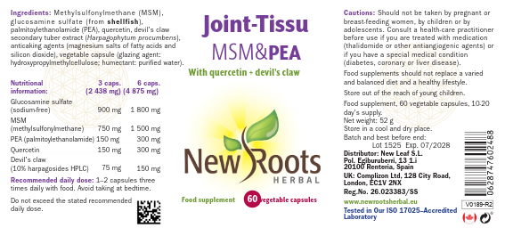 New Roots Msm Buy Joint -Tissu MSM & PEA - 60 Capsules - New Roots Herbal EU