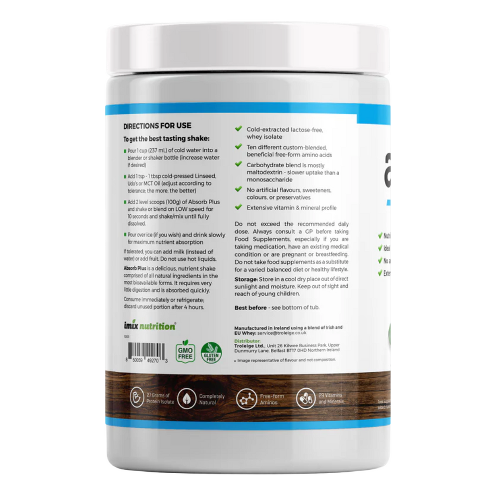Absorb Plus Whey - Elemental Powder - 1kg Unsweetened Chocolate - IMIX Nutrition Ireland