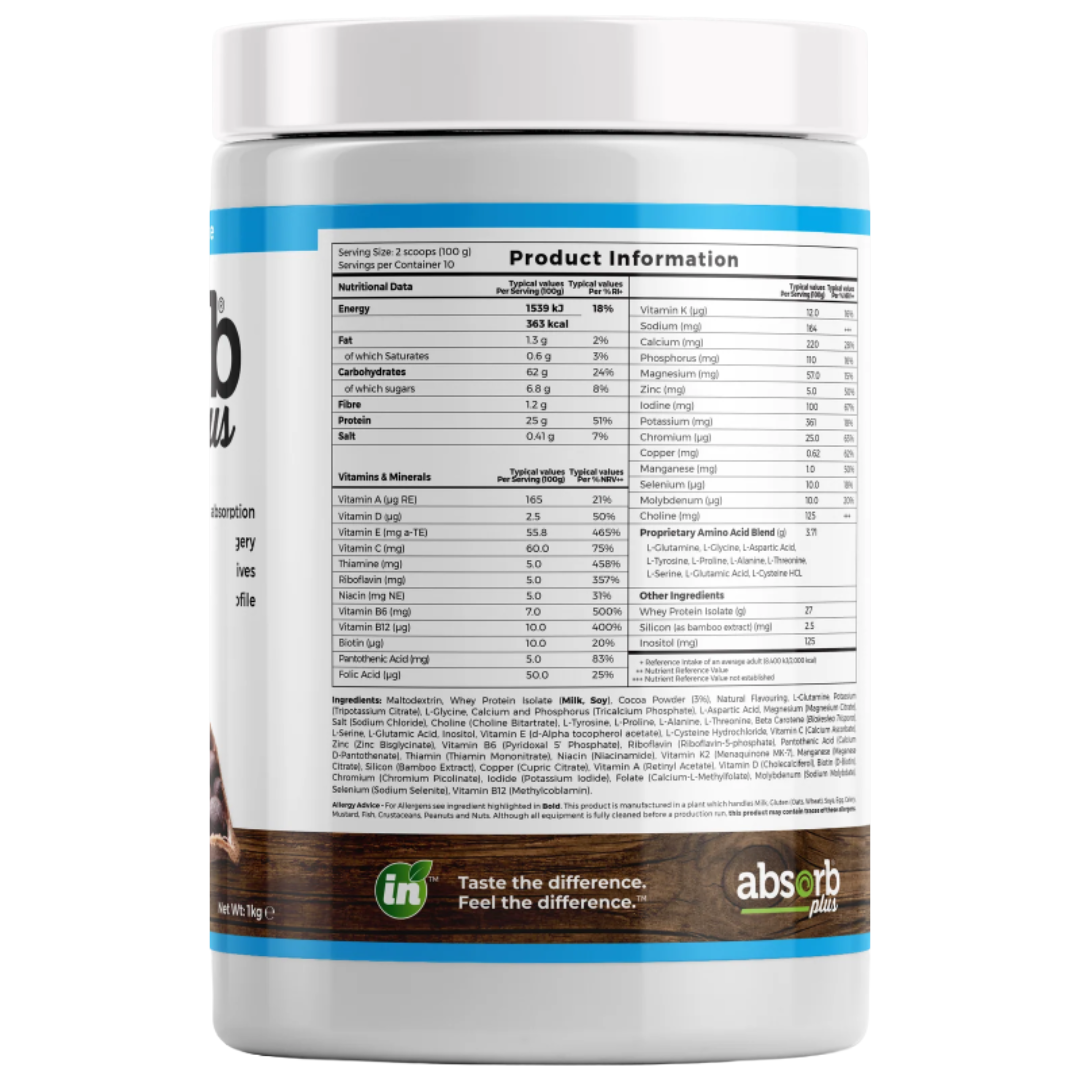 Absorb Plus Whey - Elemental Powder - 1kg Unsweetened Chocolate - IMIX Nutrition Ireland