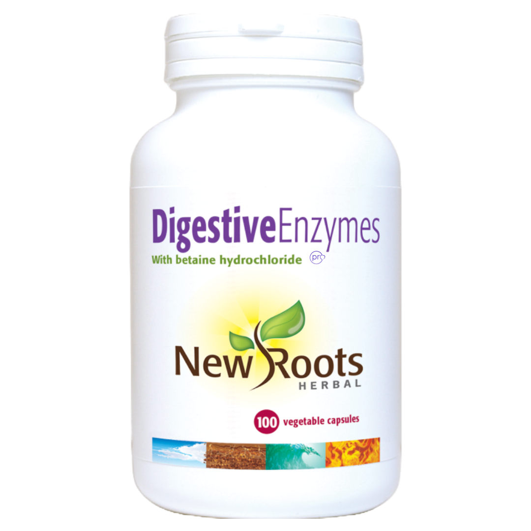Digestive Enzymes with Betaine Hydrochloride | 100 Capsules | New Roots Herbal Ireland 